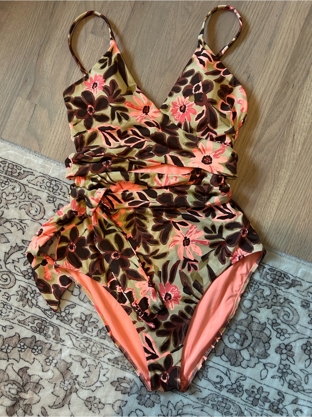 NWOT aerie Floral One-Piece Swimsuit in Brown and Coral
